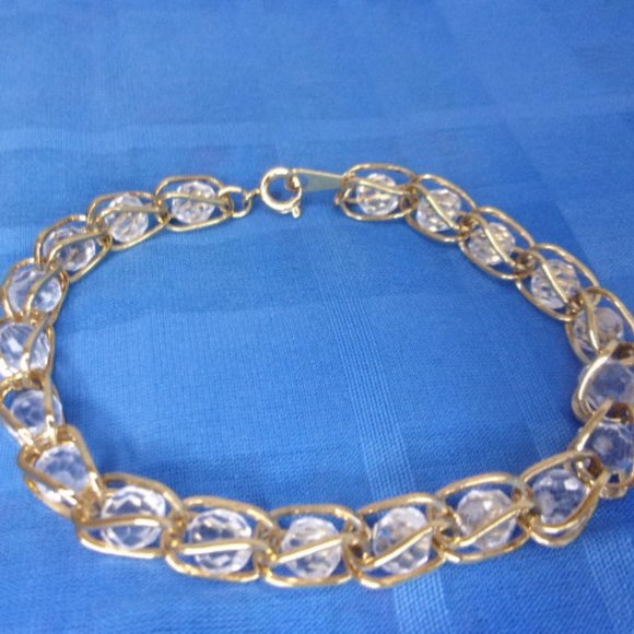 Vintage Gold Tone Caged Bead Bracelet 7.5" L - Picture 1 of 8